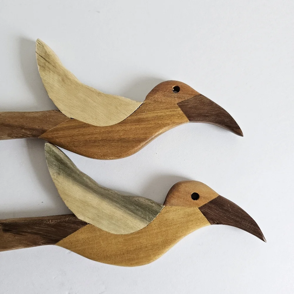 Handcarved Tribal Wooden Bird-Shaped Fork Spoon Rustic Serving Servers
